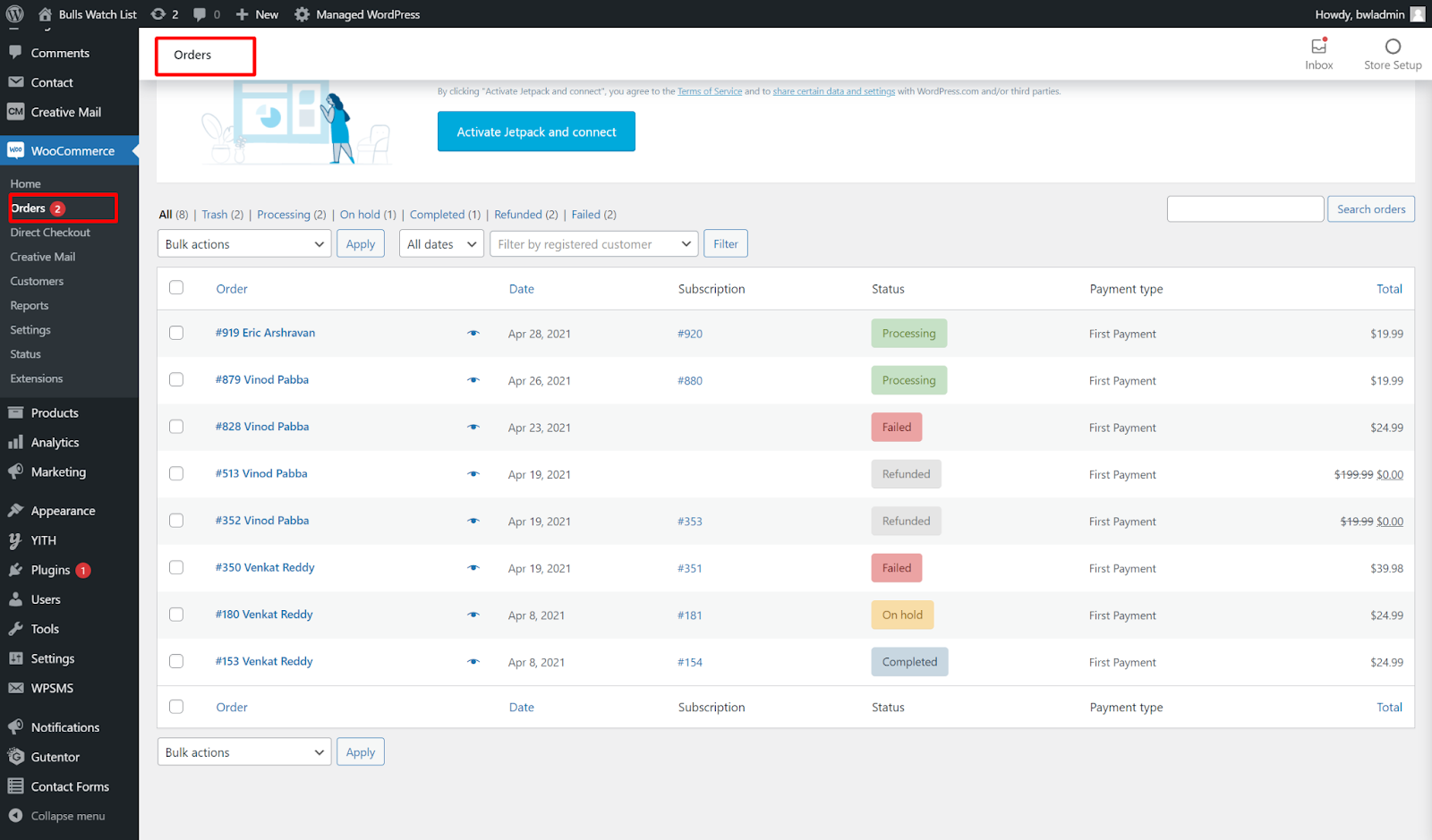 wordpress admin dashboard