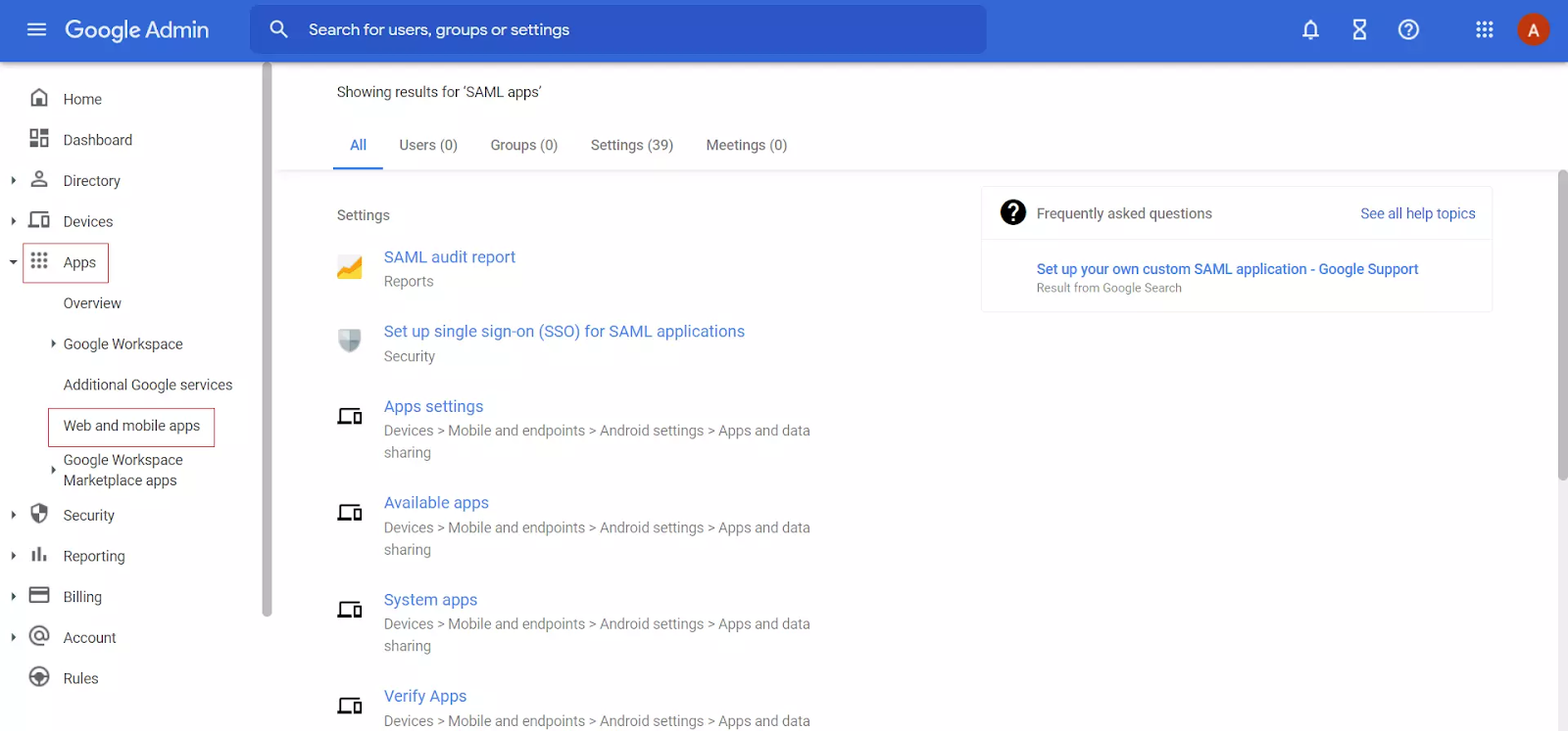 google admin screen