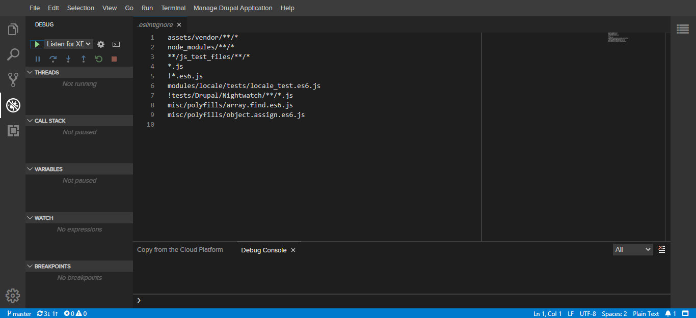 drupal debug screen