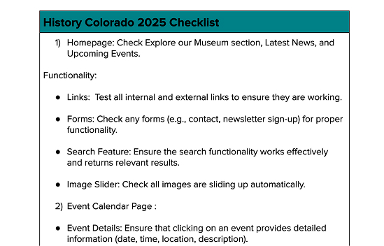 Push checklist and testing
