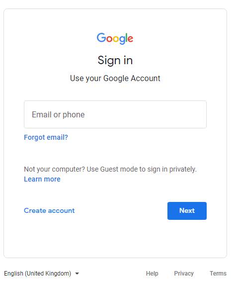 google login screen