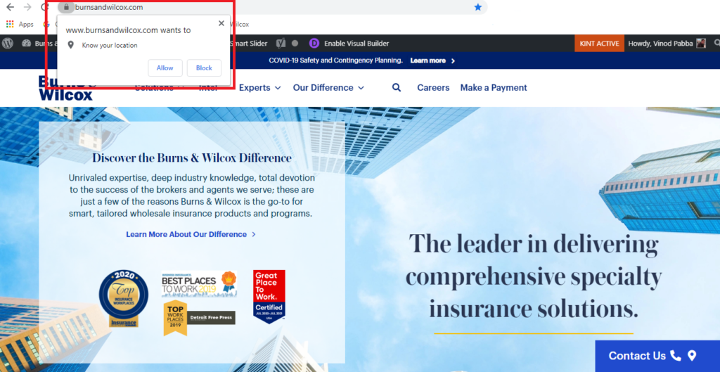 location notification in browser