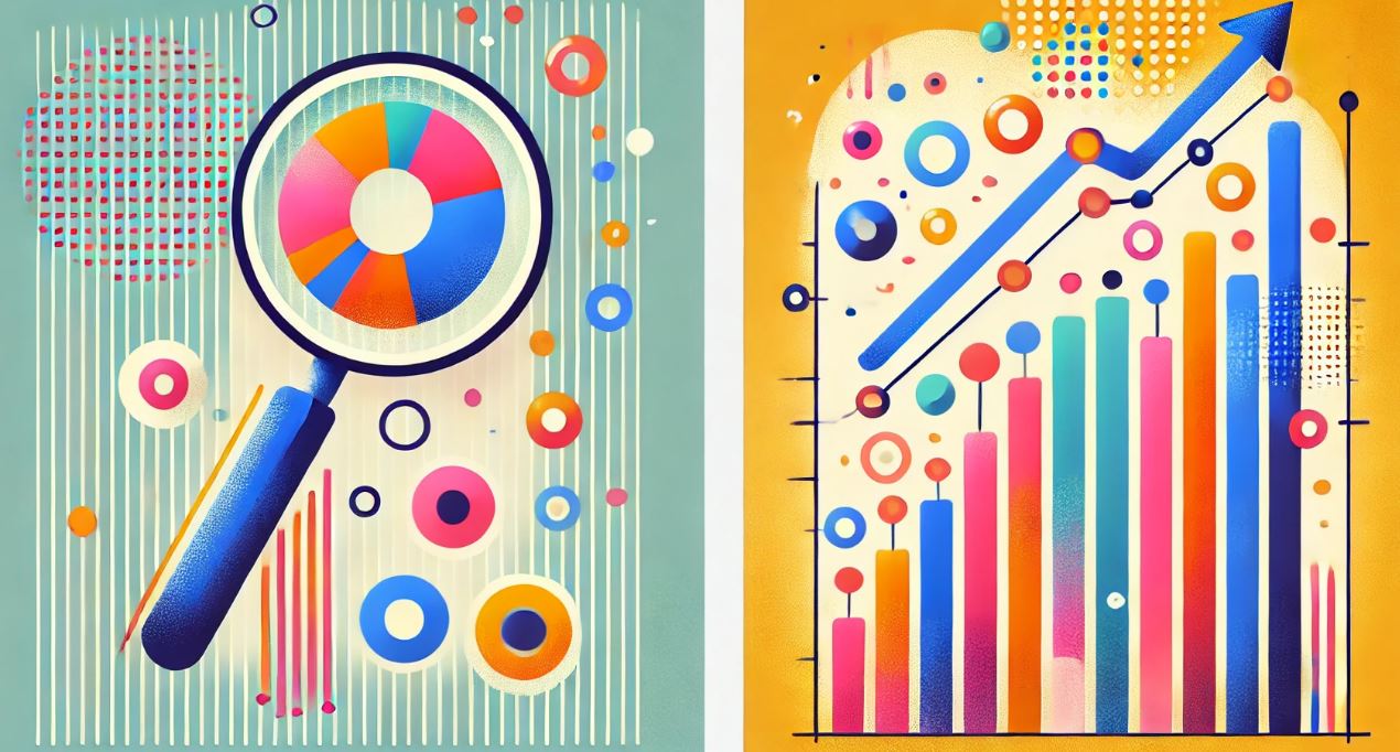Magnifying glass and bar graph