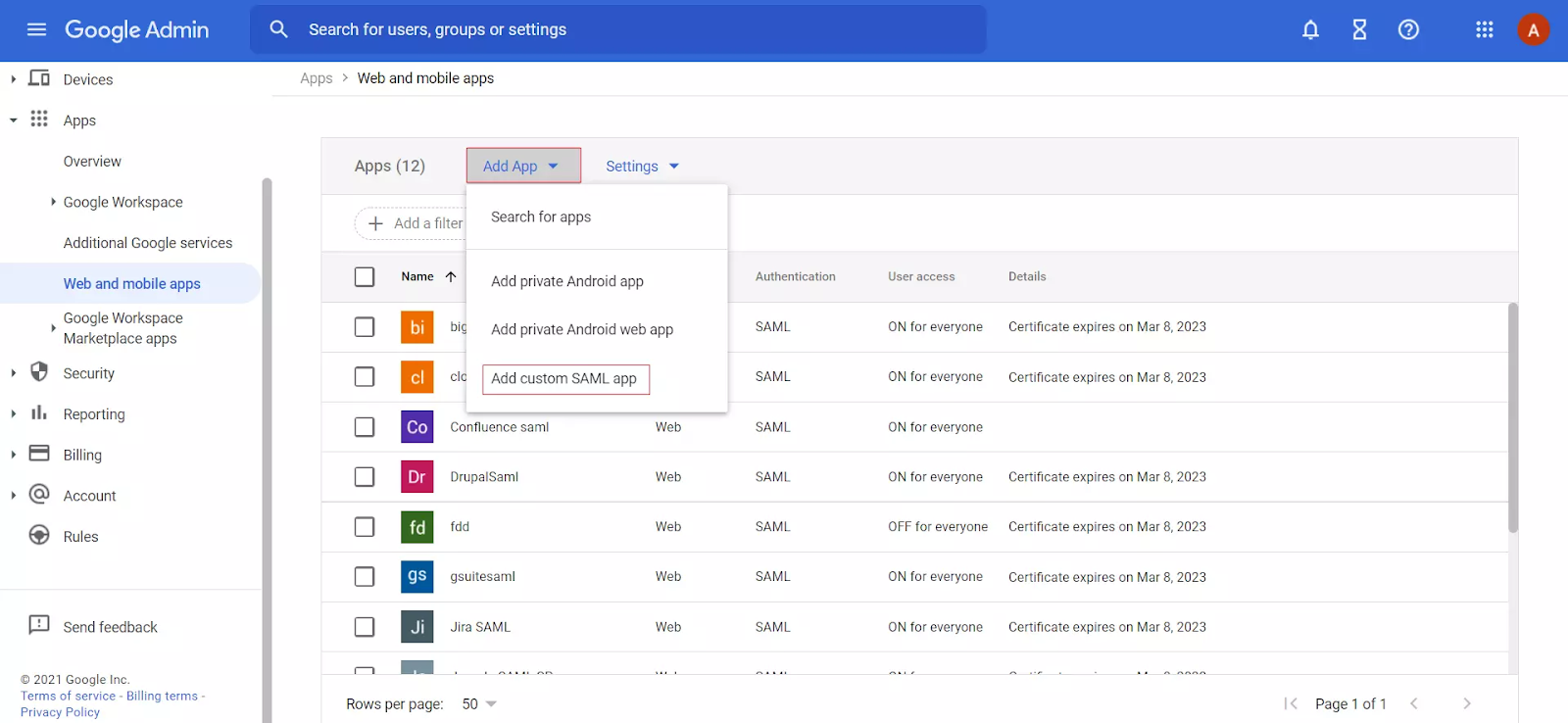 adding SSO SAML screen on Google Admin | Exemplifi