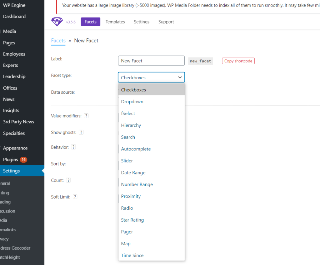 facetwp wordpress plugin settings