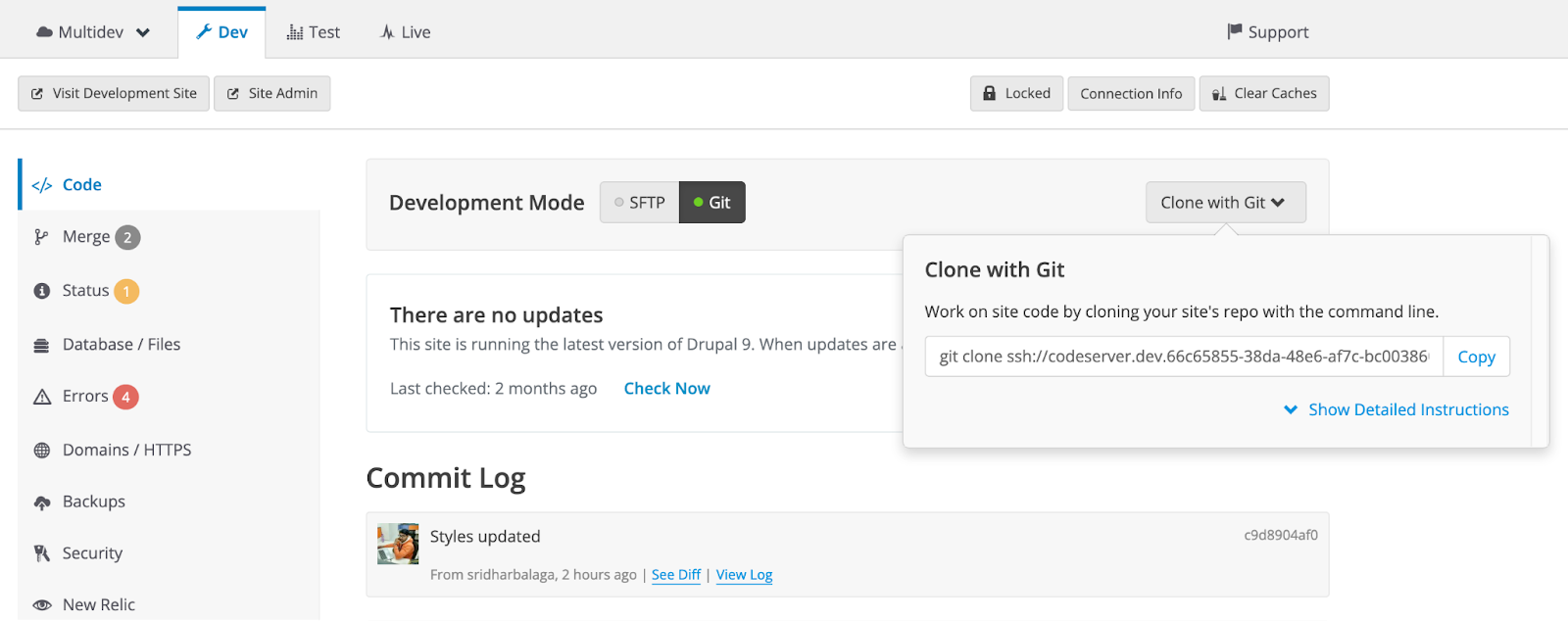 Pantheon Dashboard