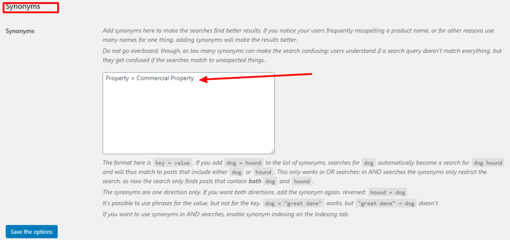 relevanssi word plugin search synonyms feature screen