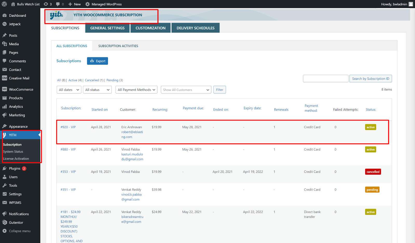 integrating yith in wordpress for subscription billing